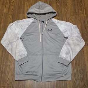 Men’s Medium Realtree Aspect Full Zip Sweater Gray White Performance D95